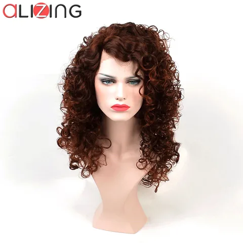 Dianteira do Laço Onda do Laço do Cabelo l tipo Peruca Alizing Marrom Cabelo Sintético Peruca Encaracolado Saltitante Onda Longa Solta K007 Cor