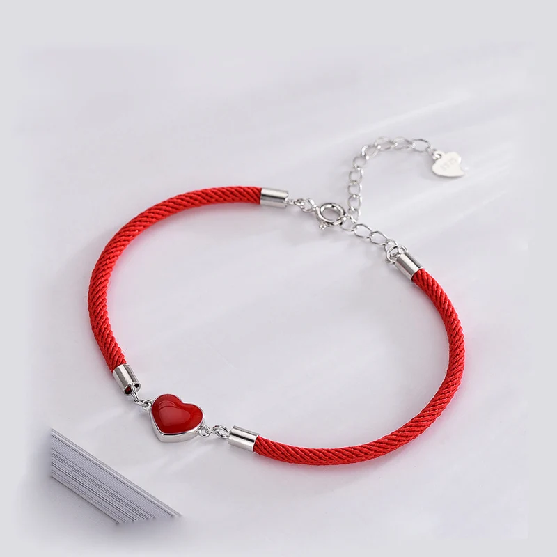 

La MaxZa 925 Sterling Silver Heart Fashion Bracelets Thick Red Line Thread String Rope Jewelry Bracelets For Women Adjustable