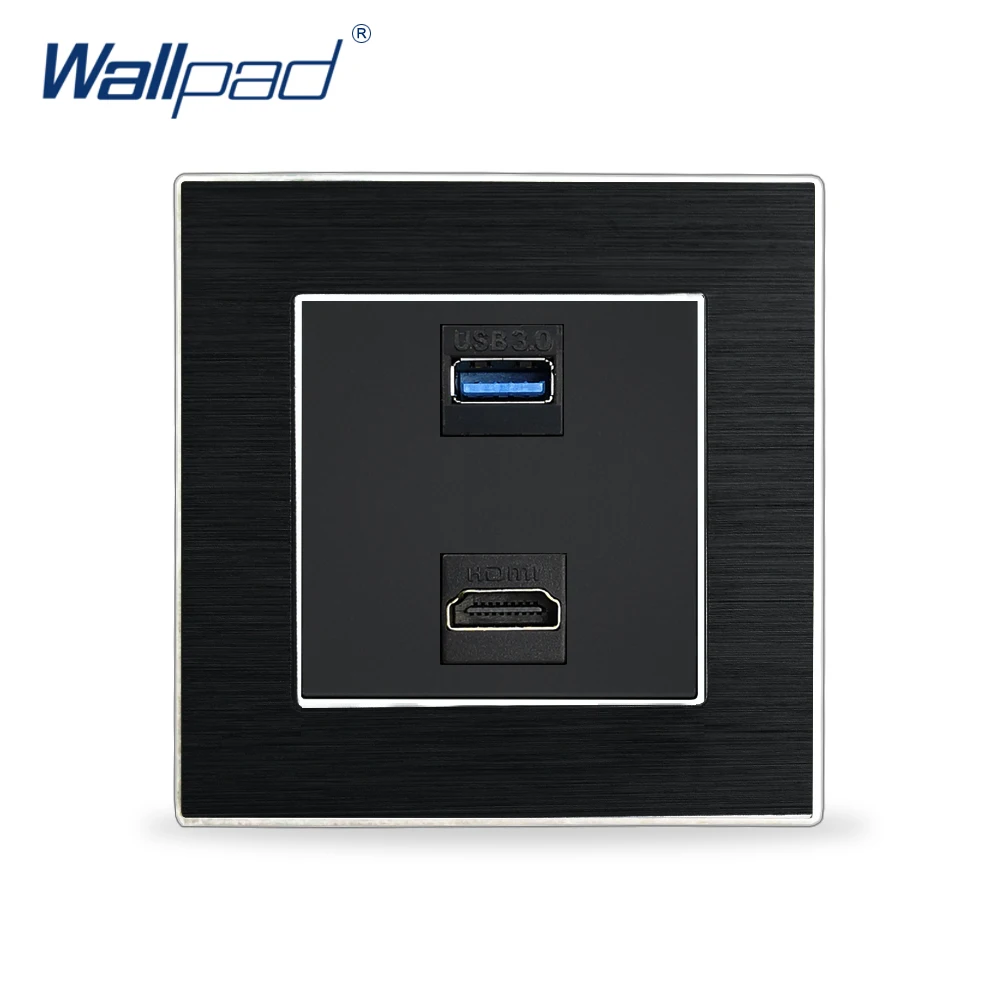 

HDMI USB 3.0 Socket Wallpad Luxury Wall Light Switch AL Satin Metal Panel HDMI USB Phone Charging Wall Sockets