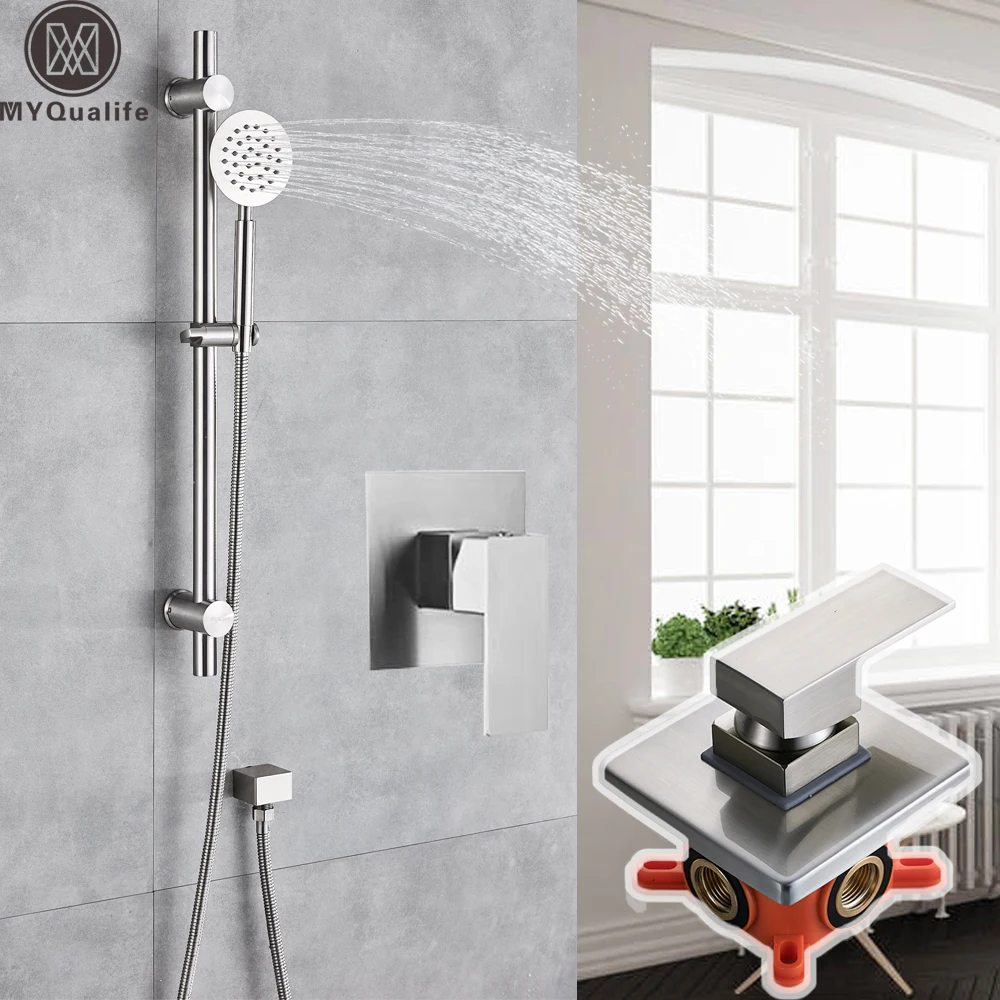 Brushed Nickel Shower Faucet Sliding Bar Shower Mixers Rail Slider Holder Brass Sliding bar head