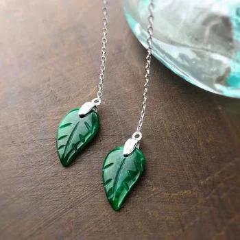 

925 Silver Designer Natural Gemstone Jade Ear line Long Drop Earrings For Women Jewellery Accessories Boucles D'Oreilles