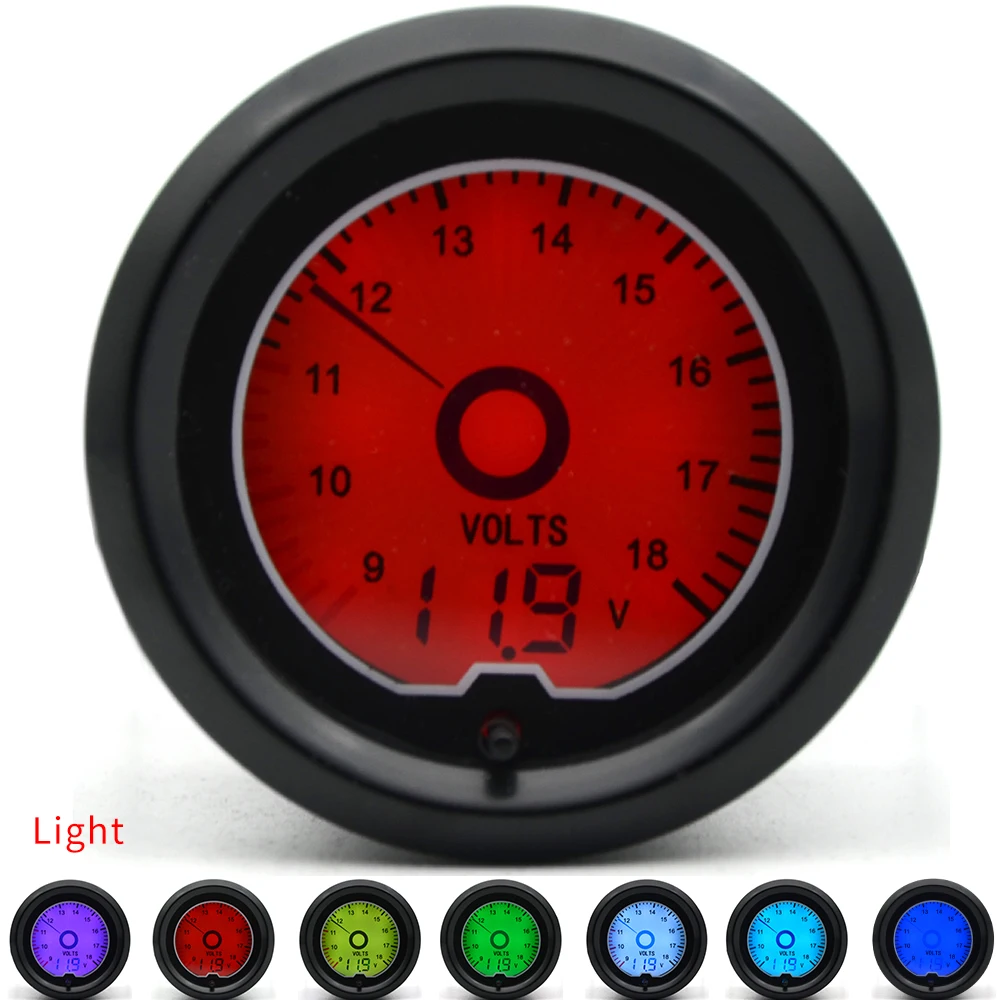 2" 52mm Universal Coche LCD ajustable 7 Colores Digital Indicador Medidor de voltios 