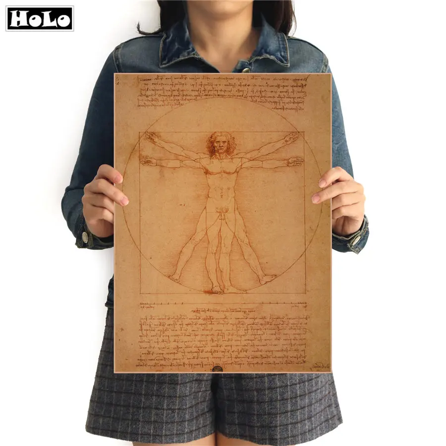 

Leonardo da Vinci hand drawing Vitruvian man study of proportions Vintage Kraft Paper Poster FDD 42.5x30.5cm