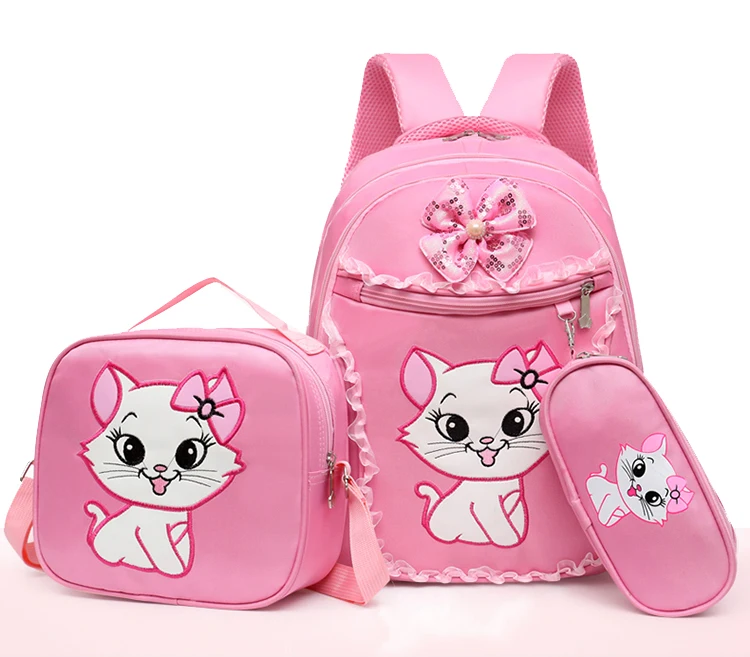 Розовый милый рюкзак Marie Cat для девочек школьная сумка с ланчем и чехол карандаш
