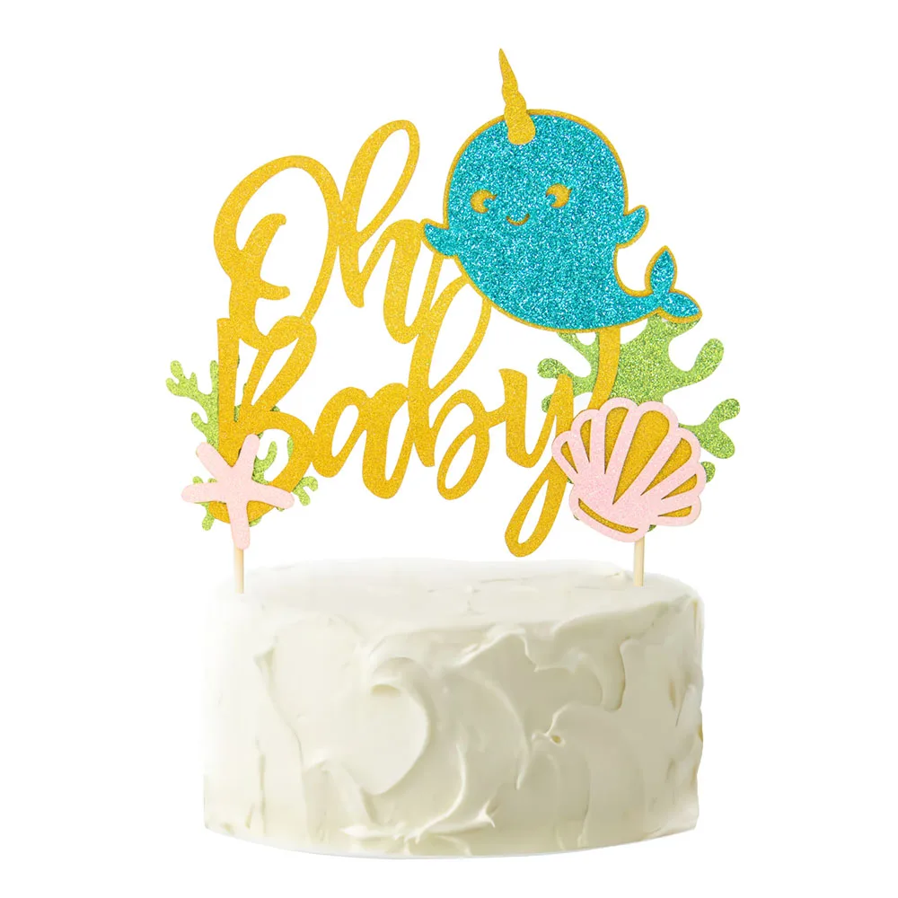 

Narwhal OH Baby Cake Topper Cartoon Paper DIY Cake Inserts Cute Ocean and Sea Theme Supplies Baby Shower Birthday