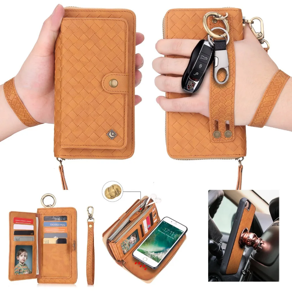 

For iPhone 7 Wallet Case Zipper Purse Detachable Magnetic14 Card Slots Leather Wallet Case for iPhone 7 Plus/8 Plus XS XR Coque