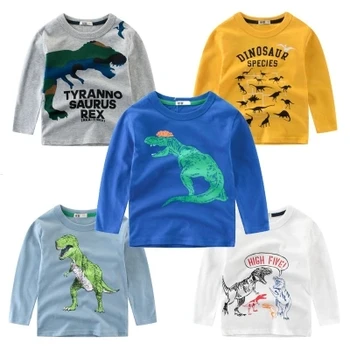 

Children Cartoon Dinosaur Print Baby Boys Long Sleeve T Shirt For 2-12Years Old Cotton Kids Girls Tops Tee T Shirt Spring Autumn
