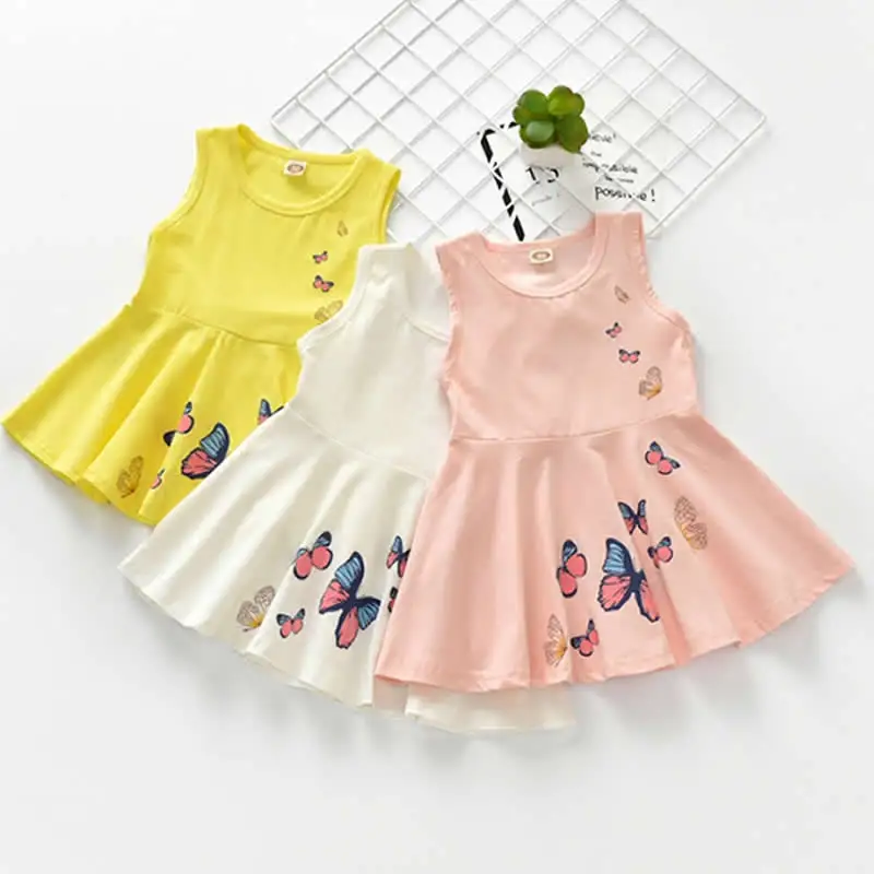 

Baby Girls Dresses Summer Clothes Cute Cartoon butterfly Print Cotton Sleeveless Dress Children Infant Girls Princess Dress