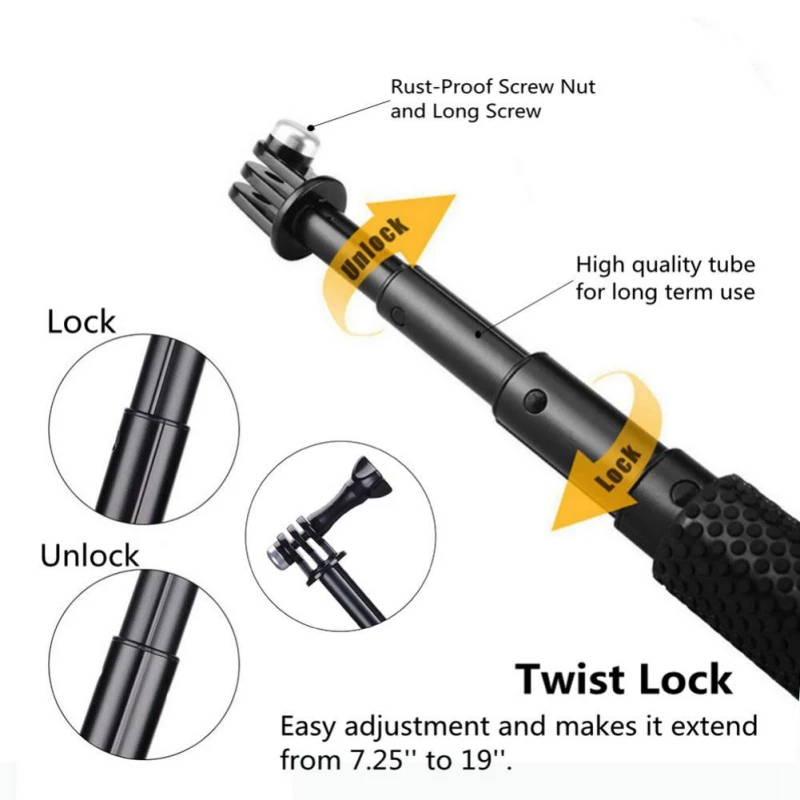 Алюминиевый сплав выдвижной ручной sp селфи-палка 19 дюймов выдвижная камера экшн-Камера Портативный монопод для Gopro