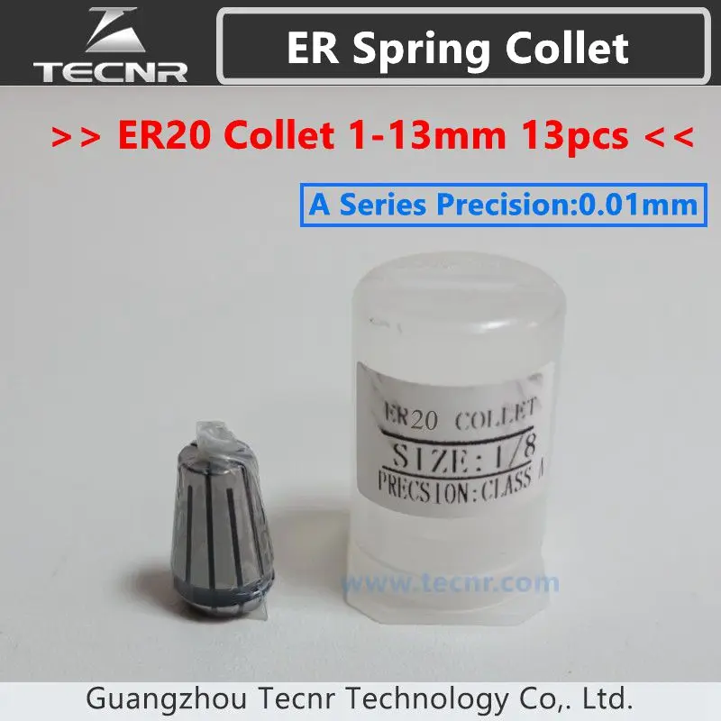 

13pcs ER20 spring collet set from 1 mm to 13 mm 0.01MM precision for CNC milling lathe tool and spindle motor