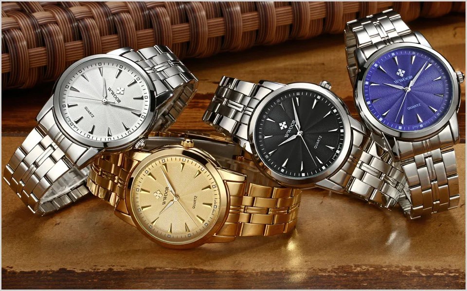 Wwor/для мужчин водостойкий повседневные из нержавеющей стали золотые кварцевые часы люксовый бренд Мужские часы мужские спортивные часы