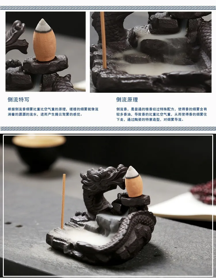 Newest Dragon Incense Burners Smoke Backflow Best Cone Censer Stick Holder mini Office Desk Home Decor Teahouse Ornament