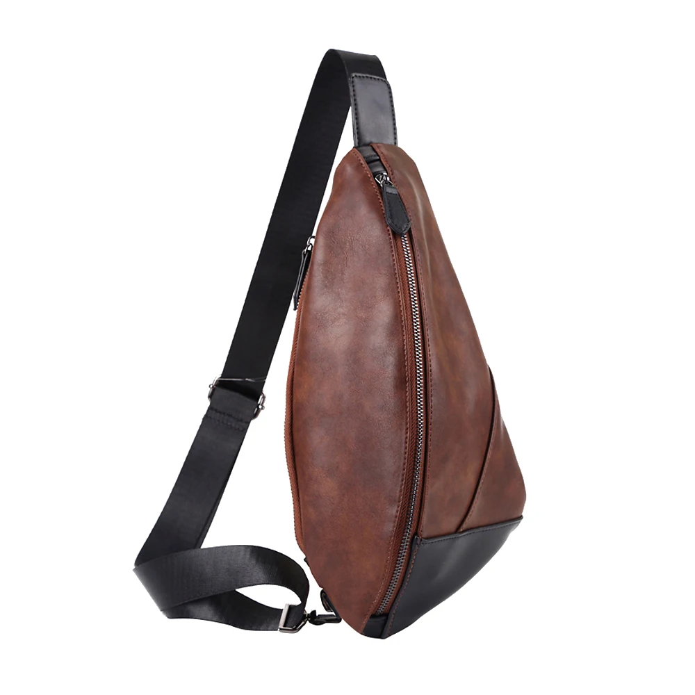 Korean Style Solid Male Bags Portable Men's Chest Bag PU Leather