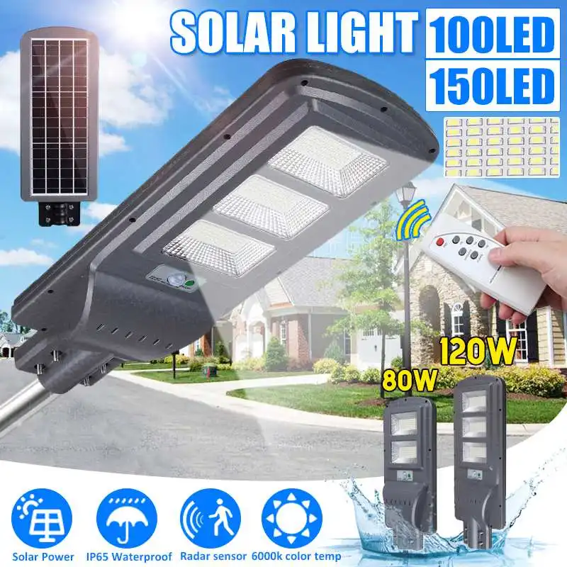 

80W/120W LED Wall Lamp IP65 Solar Street Light Radar Motion 2 In 1 Constantly bright & Induction Solar Sensor Remote Control