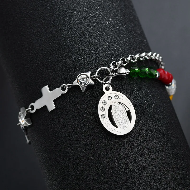 Модный браслет с брелоками бусины красочные кристалл крест Девы Марии Guadalupe для