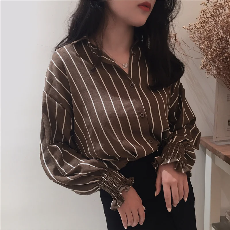 Women's Swanky Loose Fit Striped Formal Shirt Model Display 3