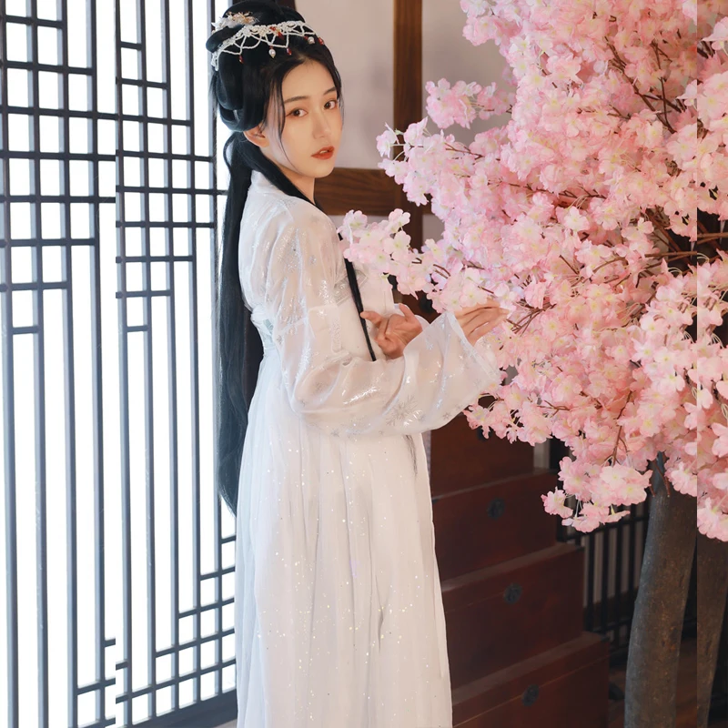 Hanfu женское белое платье феи Косплей Китайский древний костюм Взрослый фестиваль наряды танцевальный костюм для сцены белый Hanfu BL1981