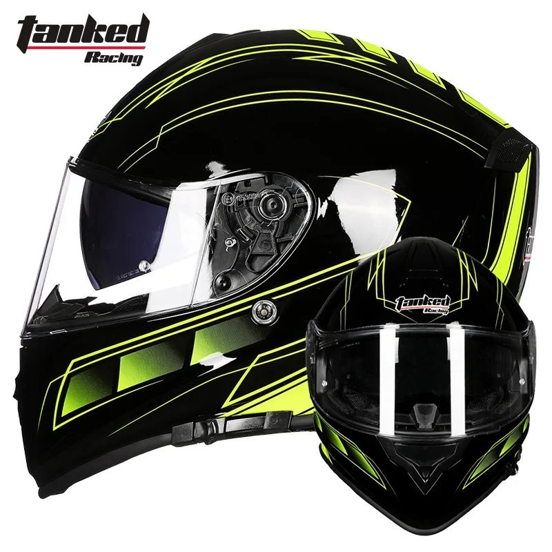Новинка, мотоциклетный шлем Tanked Racing с двойными линзами, мотоциклетный шлем для мотокросса, дорожного движения, мужской защитный шлем, черный, белый, красный