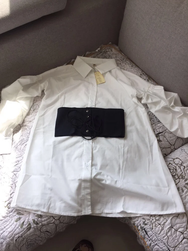 Рубашка женская с поясом белая офисная большого размера 2018|blouse shirt women|office shirtwomen