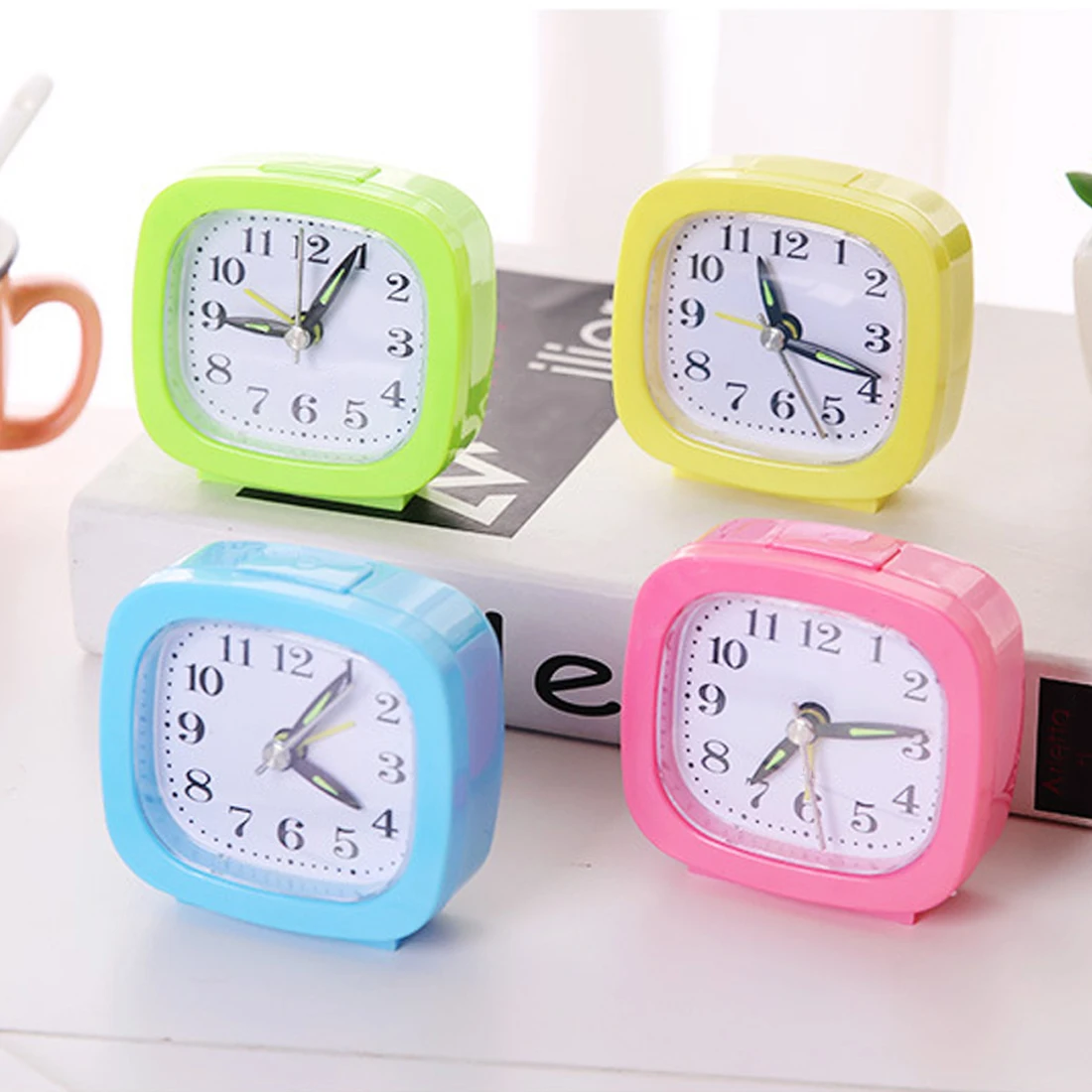 

Portable Cute Mini Cartoon Alarm Clock Square Number Double Bell Desk Table Digital Clock Home Decoration Student Small Clock