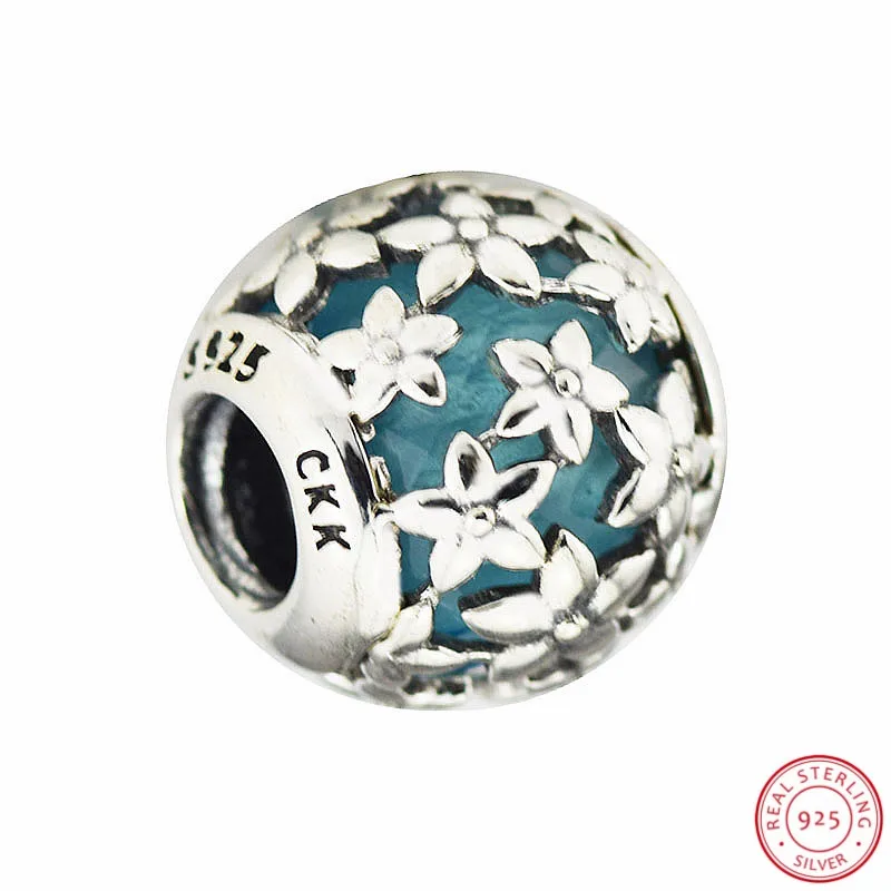 CKK мерцающие бусины ромашки с небесно-голубого цвета из Чехии DIY Fit PANDORA Подвески Серебро 925 для женщин ювелирных изделий CK016