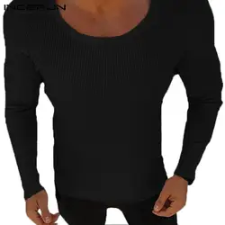 INCERUN осень вязаный мужской свитер с круглым вырезом длинным рукавом Slim Fit для мужчин пуловеры для женщин однотонный Повседневный Топ теплый