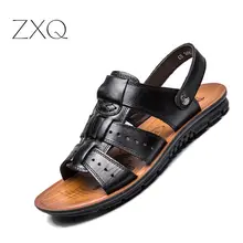Hot 2019 Big Size Men's Sandals Summer British Fashion Men Soft Leather Beach Shoes Men Massage Non-Slip Large Slippers Flats new 2018 summer men s large casual sandals british mens genuine leather beach shoes cool slippers students open toe big flats