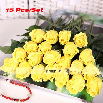 

15Pcs Yellow Rose Vintage Home Decor Flower Real Touch Rose Silk Flowers Artificial Flowers For Wedding Decoration Fake Flowers