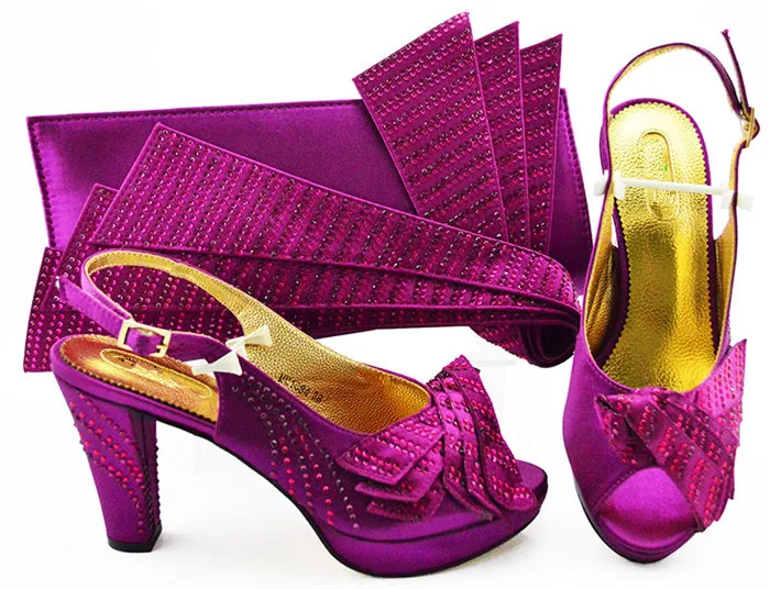 

Charming party set magenta color high heel shoes and purse bag sets with rhinestones for lady MM1084,heel height 10cm