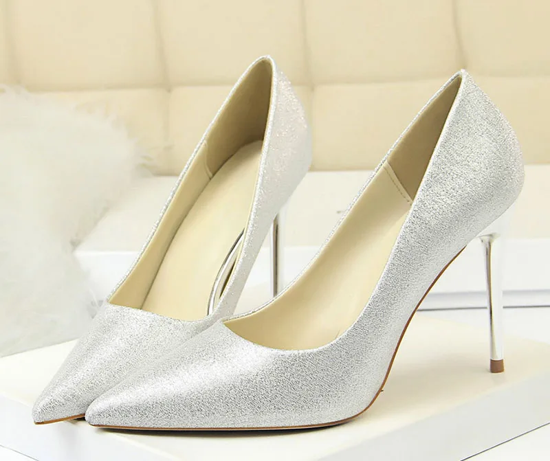 Свадебные туфли невесты; вечерние женские туфли-лодочки женская обувь на высоком каблуке; элегантные золотистые и Серебристые лодочки на высоком каблуке Женская обувь Большие размеры 34–43