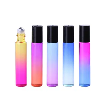

5pcs 10ml gradient colored glass essential oil bottle perfume can be filled with empty bottles with rolling steel balls