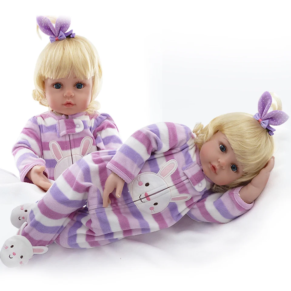 

Lovely Gold Hair Baby Dolls 22 Inch Soft Silicone Realistic Reborn Baby Girl 55 cm Stripe Rompers Russian Reborn Kids Xmas Gifts