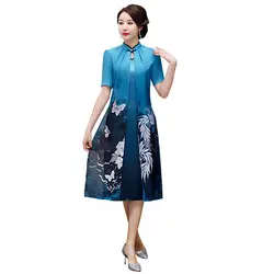 2019 для женщин пикантные Винтаж короткий рукав 2 шт. Cheongsam Новинка китайский стиль ручной работы кнопка платье дамы Aodai Qipao размеры M-XXXL