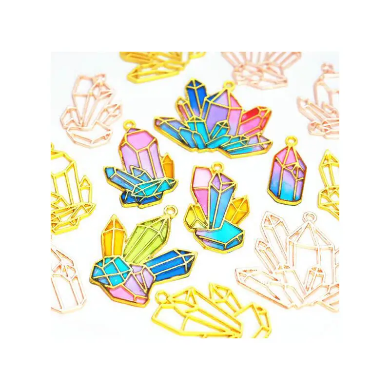 

5pcs Jewelry Accessories Crystal Shape Open Bezels Pendant DIY Metal Frame Handmade Resin Craft Crystal Clusters Charms Findings