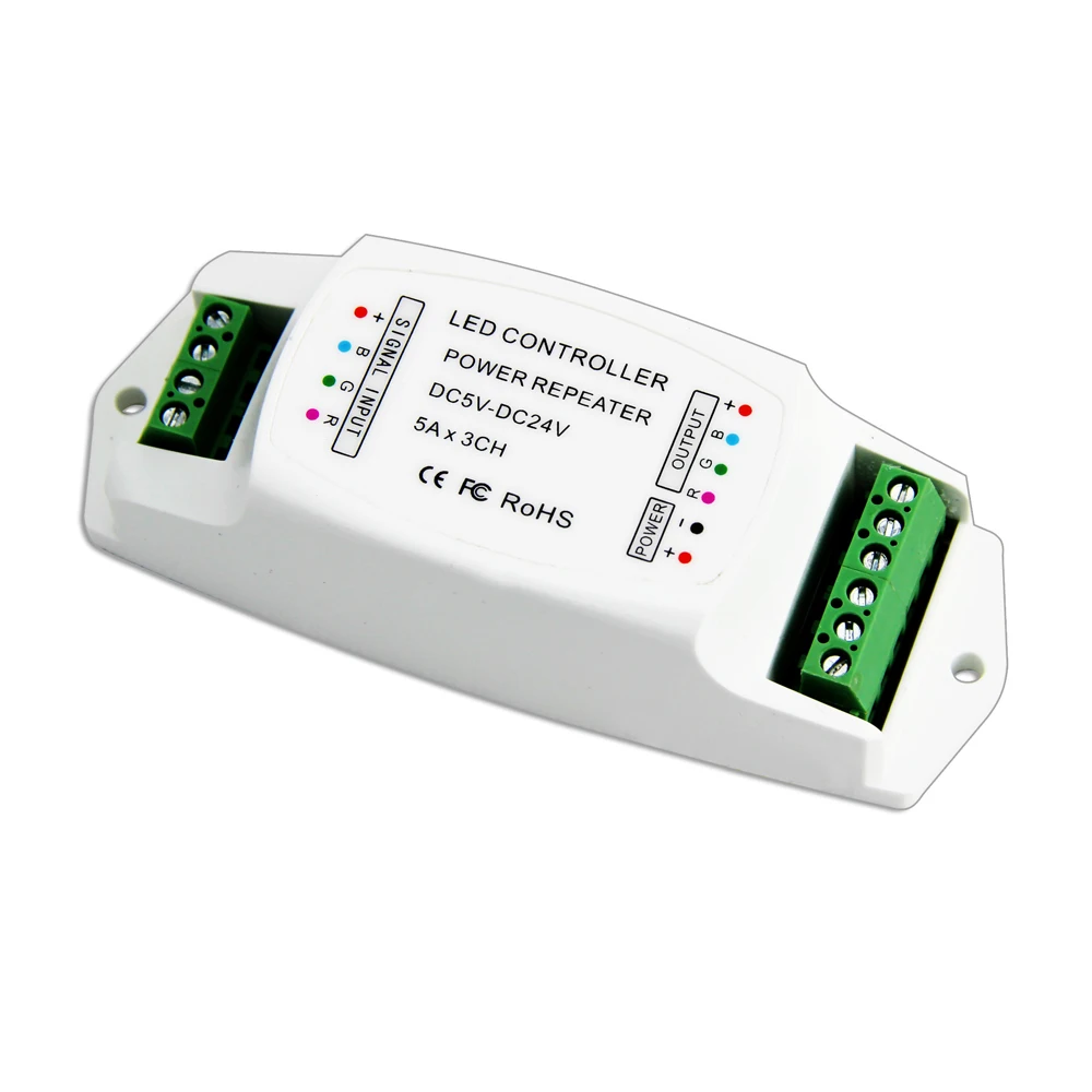 New Led RGB Strip Power Repeater Controller DC 5V 12V 24V Input 5A 3