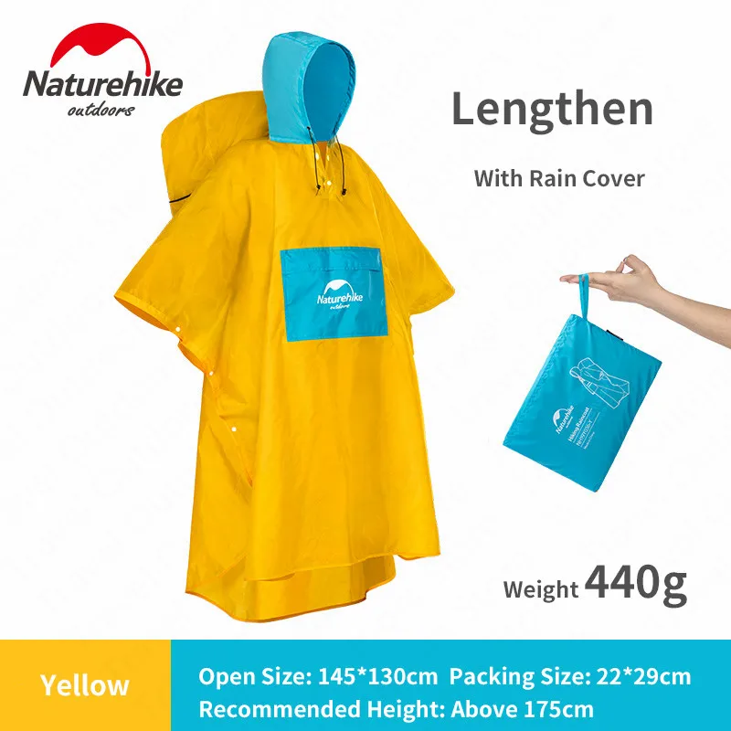 Naturehike Открытый походный пончо переносной плащ Сверхлегкий непромокаемый ветрозащитный альпинистский пончо с рюкзаком дождевик - Цвет: Yellow-L