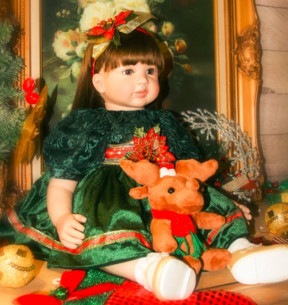 

brown hair silicone vinyl reborn baby girl dolls 60cm bebes reborn bonecas soft baby birthday gift girls or boy brinquedos Inter