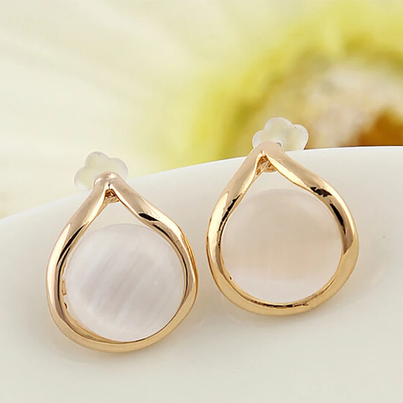 Women Waterdrop Stud Earrings Gold Opal Charm Earring Fashion Beads