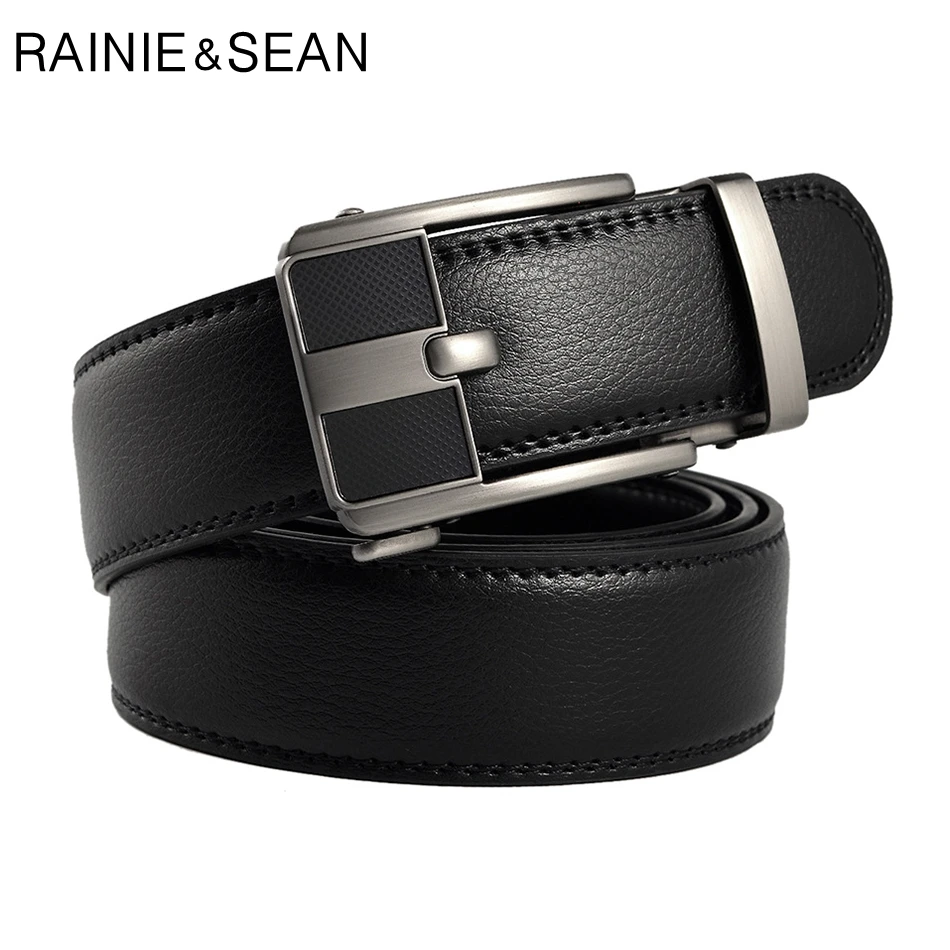 RAINIE SEAN Leather Belts For Men High Quality Black Belt Male Automatic Buckle Designer Formal Cow Leather Belt For Trousers