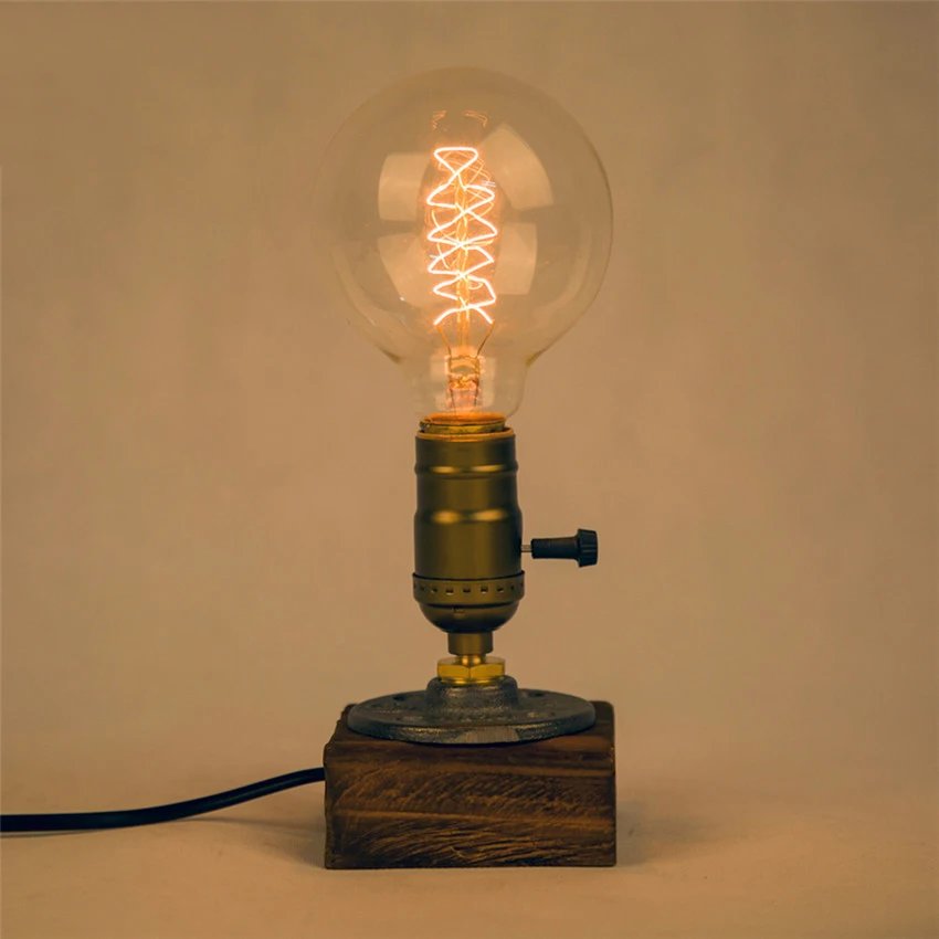 Industrial Vintage Edison Wooden Base desk lamp, Socket E27 Desk Light Home Decor Loft Table Lamp