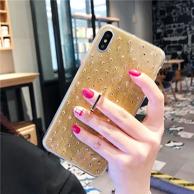 Soft Rhinestone Bling Case For iPhone 6 6s Plus XR 8 plus Finger Stand Holder Cover XS Max X 10 7Plus Cases | Мобильные телефоны и