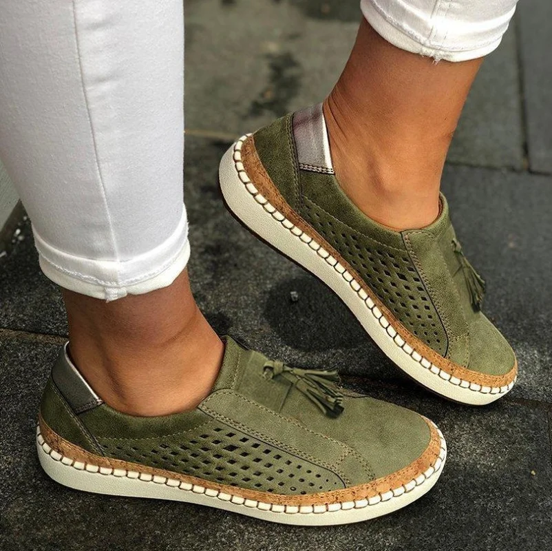 

Slip On Women Sneakers Shallow Loafers Shoes Breathable Hollow Out Female Casual Flats Ladies Comfortable