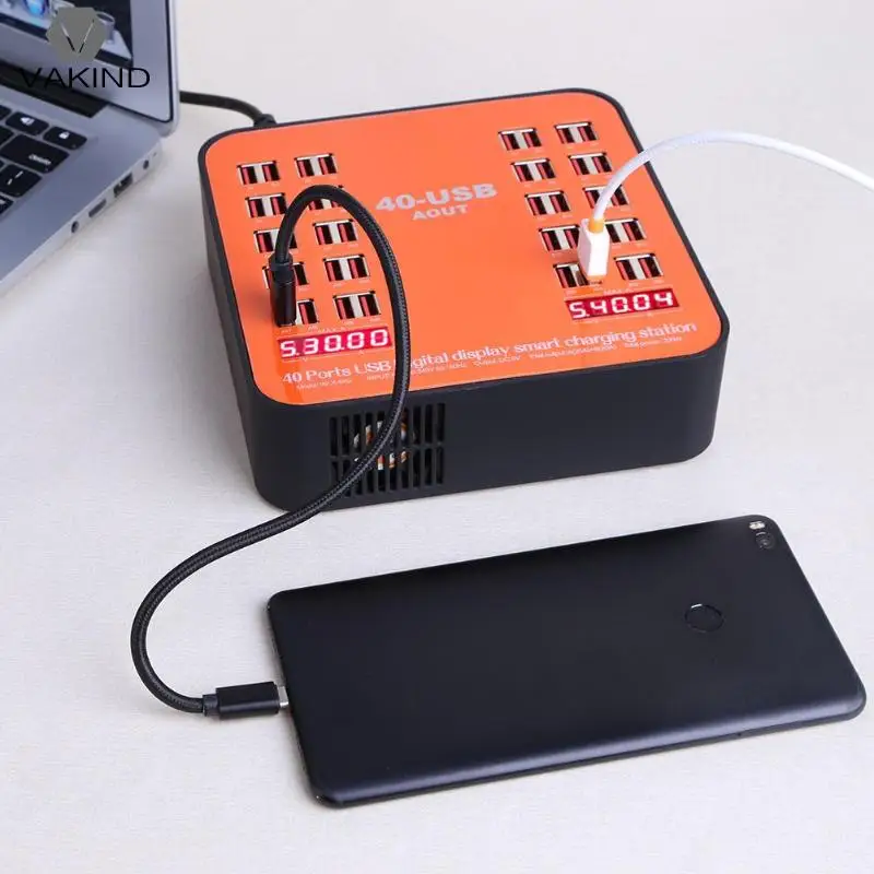 

40-Ports USB Charger Station 200W 40A USB Charging Dock Smart Charger Hub with LCD Display for USB Mobile Phone