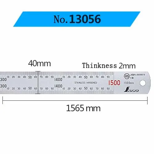 SHINWA стальная железная линейка из нержавеющей стали утолщенная шкала стальная линейка 15 30 60 100 см - Цвет: Matt 1500mm