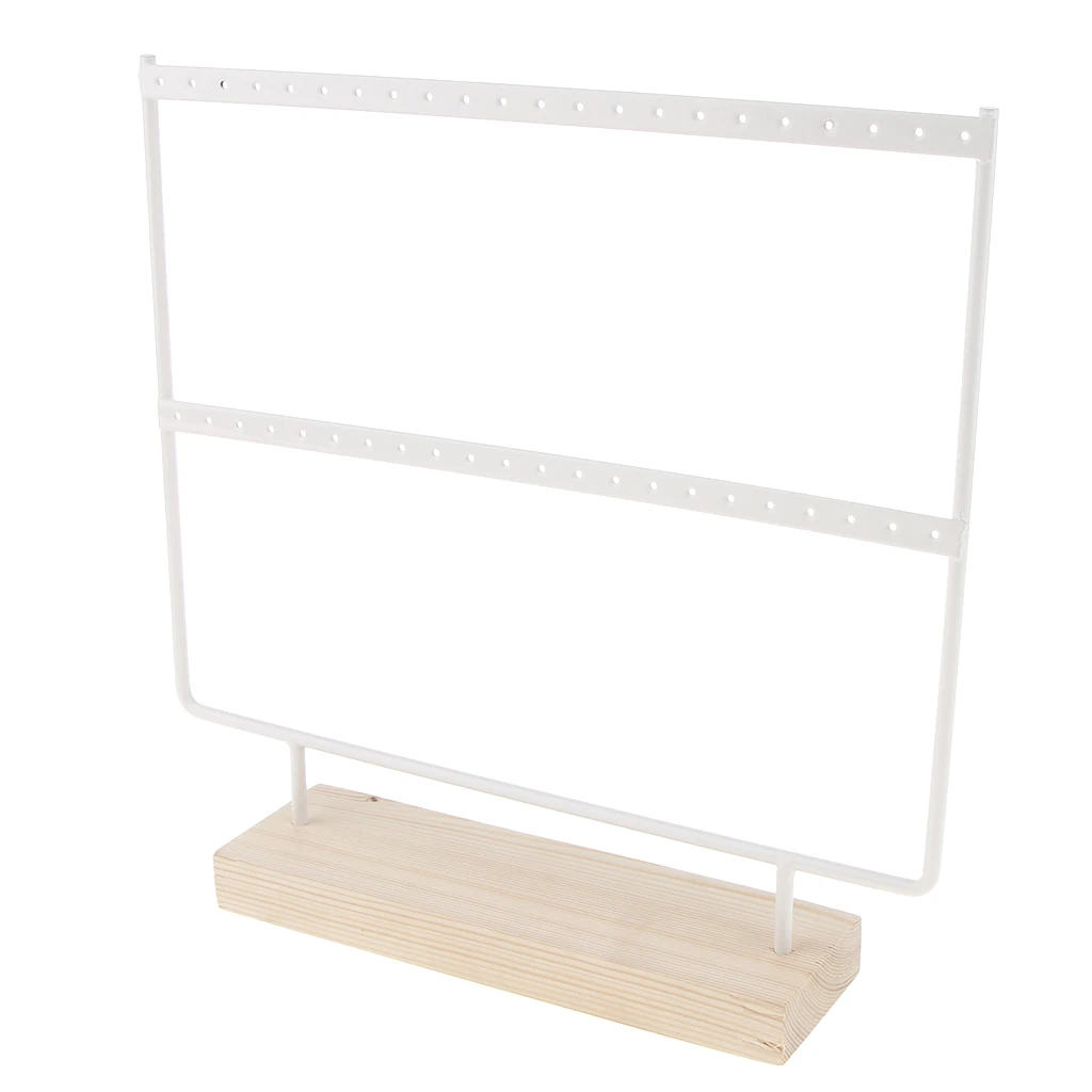 2 Pieces Organize Rack 44 Holes Stud Dangle Earrings Display Wood Base Showcase 2 layers Jewelry Packaging