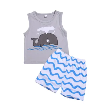 

2019 Children Outfits Baby Boys and Girls Sleeveless whale printed Tops + Pants 2PC clothes set for girls 1-4years