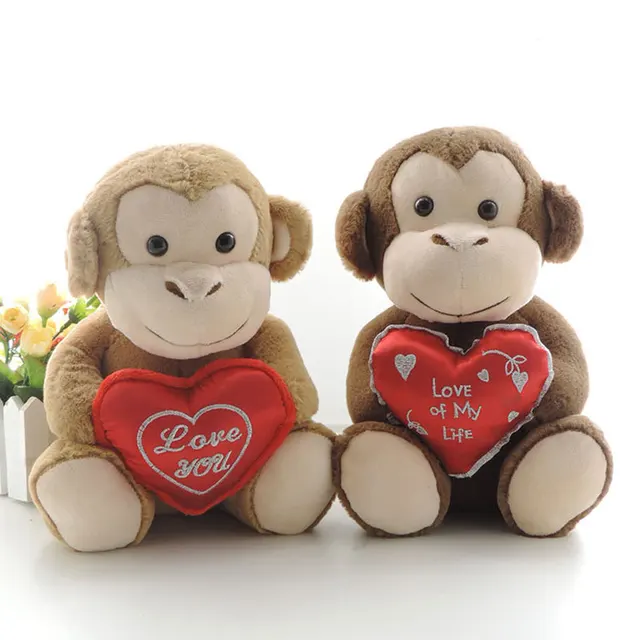 25CM Lovely Monkey Plush Toy Stuffed Animals LOVE HEART Holding Monkeys