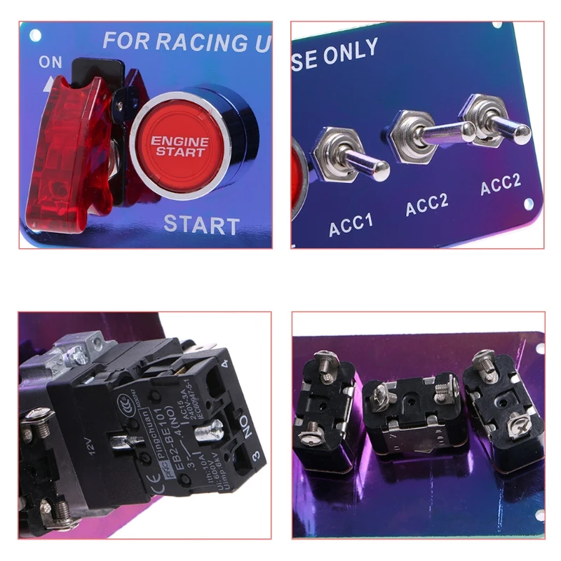 LED Toggle Ignition Switch 12V Panel Engine Start Push Button Set For