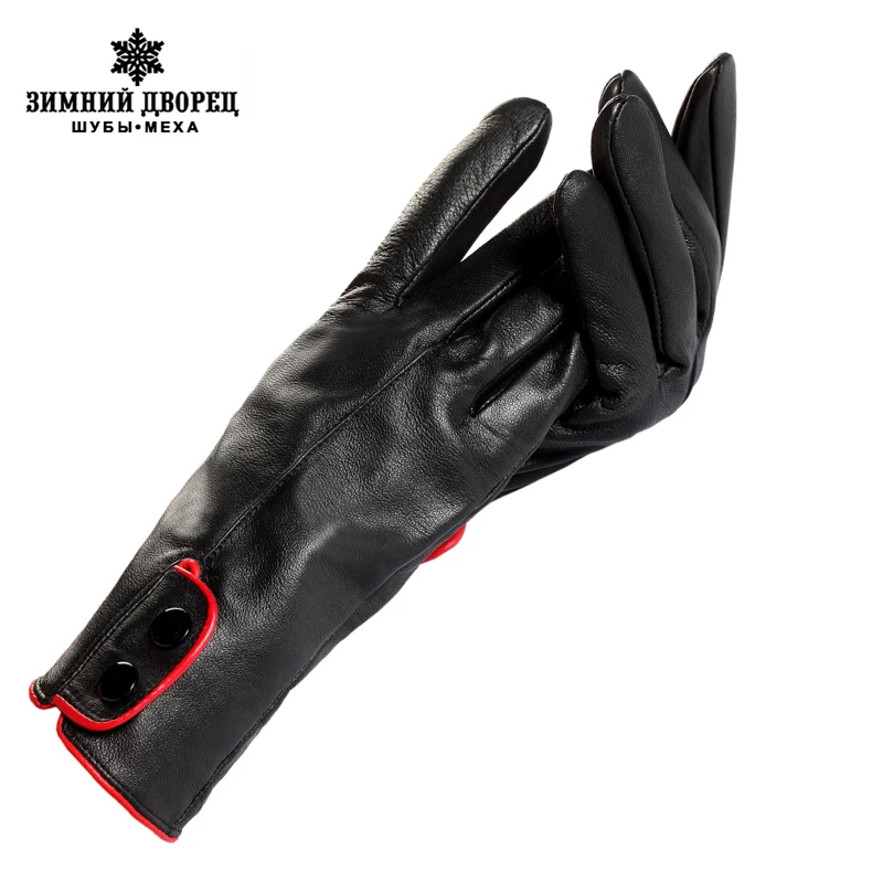 

Women's Gloves,Genuine Leather,Length 25 cm,Wrist red tie sides leather gloves,Ladies gloves,Female gloves,Free shipping