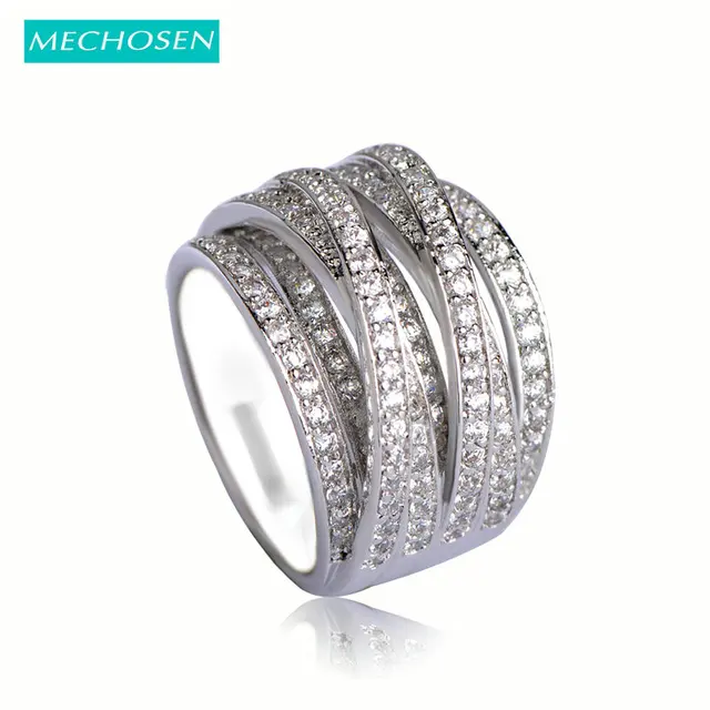 MECHOSEN Luxury Cubic Zirconia Finger Rings Accessories Multilayer Silver Color MECHOSEN Luxury Cubic Zirconia Finger Rings Accessories Multilayer Silver Color